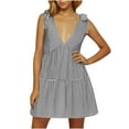thumbnail image 1 of Oplxuo Women Y2k Plaid Mini Dress Casual Deep V Neck Sleeveless Bow Tie Shoulder Tiered Flowy A-Line Short Gingham Sundress, 1 of 7