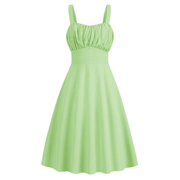 Oplxuo Women's 1950s Vintage Pleated Dresses, Elegant Solid Spaghetti Strap Cocktail Swing Audrey Hepburn Tea Party Dress