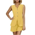 thumbnail image 1 of Oplxuo Women's 2 Piece Outfits Dressy V Neck Blazer Vest Tank Tops Shorts Sets Matching Summer Office Work Suits, 1 of 7