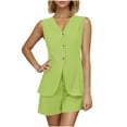 thumbnail image 1 of Oplxuo Women's 2 Piece Outfits Dressy V Neck Blazer Vest Tank Tops Shorts Sets Matching Summer Office Work Suits, 1 of 7