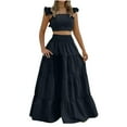 thumbnail image 1 of Oplxuo Women's 2 Piece Outfits Ruffle Square Neck Crop Tank Top Matching Tiered Swing Maxi Skirt Vacation Dress Sets, 1 of 6