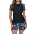 thumbnail image 1 of Oplxuo Women's 2 Piece Rash Guard Short Sleeve UPF 50+ Swim Shirt Built in Bra Bathing Suit with Boyshorts Bottoms, 1 of 7