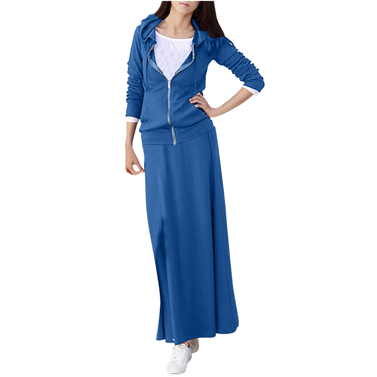 Oplxuo Women's Piece Skirt Set, Full Zip Casual Long Sleeve