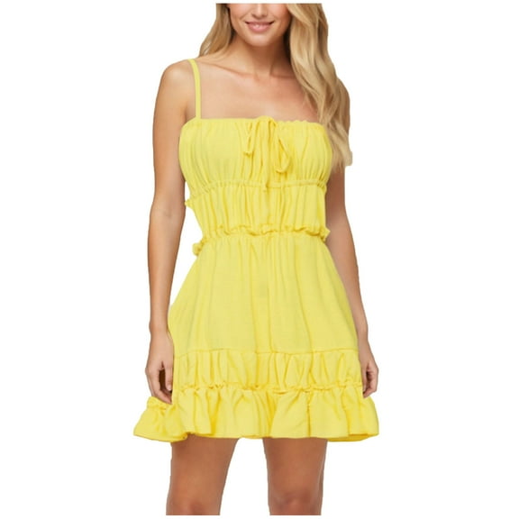 Oplxuo Women's 2025 Summer Square Neck A-Line Beach Dress - Boho Ruffle Spaghetti Strap Tiered Swing Vacation Party Dresses