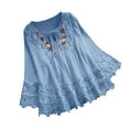 thumbnail image 1 of Oplxuo Women's Boho Embroidered Tops 3/4 Sleeve Mexican Peasant Shirts Plus Size Tunic Blouses Linen Pullover, 1 of 7