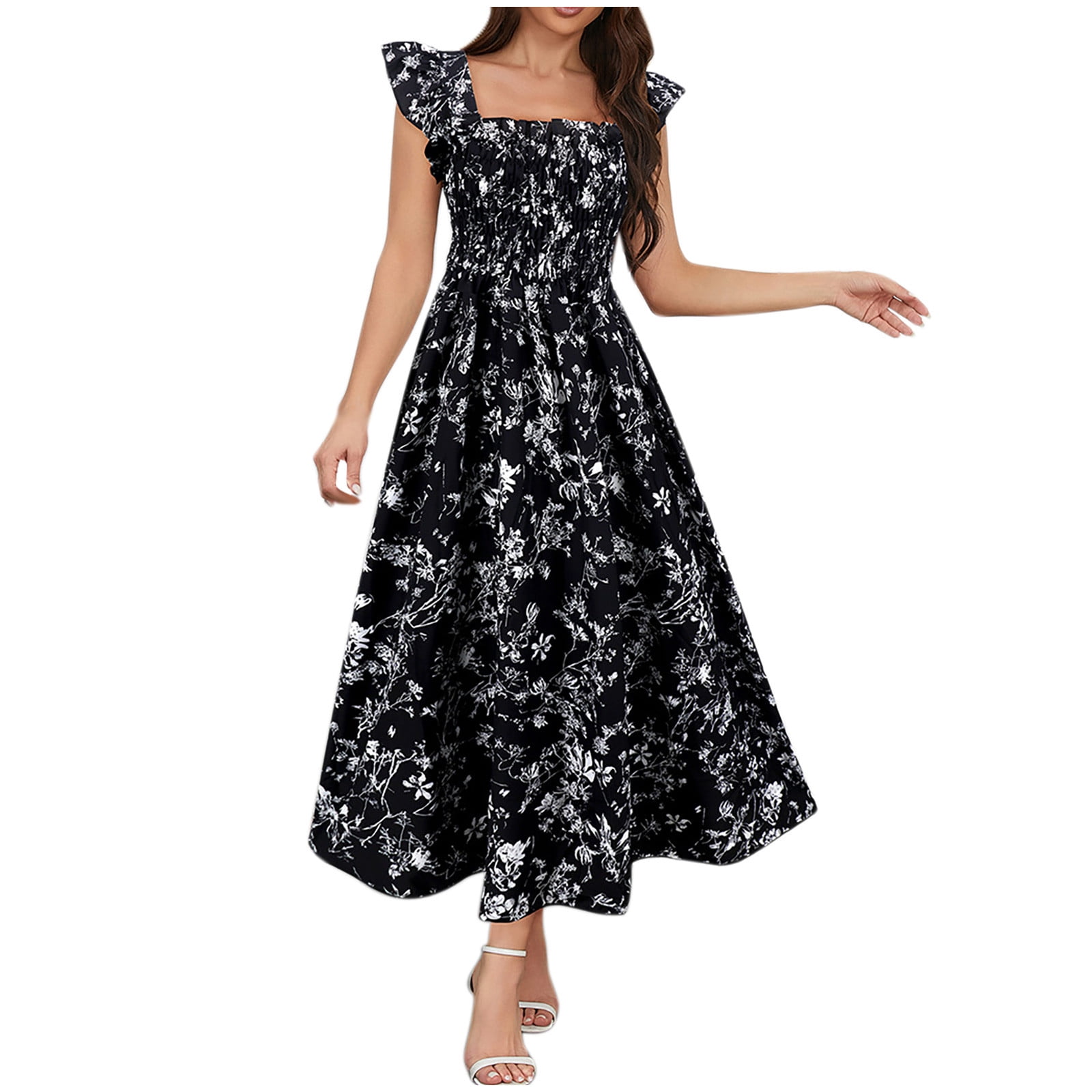 Boho Maxi Dress Women’s with Flowy Silhouette & Elastic Waist