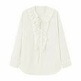 thumbnail image 1 of Oplxuo Women's Boho Ruffle Trim Tie Front Top Chiffon Shirt Long Sleeve Chifffon Blouse Tunic Tops, 1 of 5