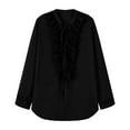 thumbnail image 1 of Oplxuo Women's Boho Ruffle Trim Tie Front Top Chiffon Shirt Long Sleeve Chifffon Blouse Tunic Tops, 1 of 5