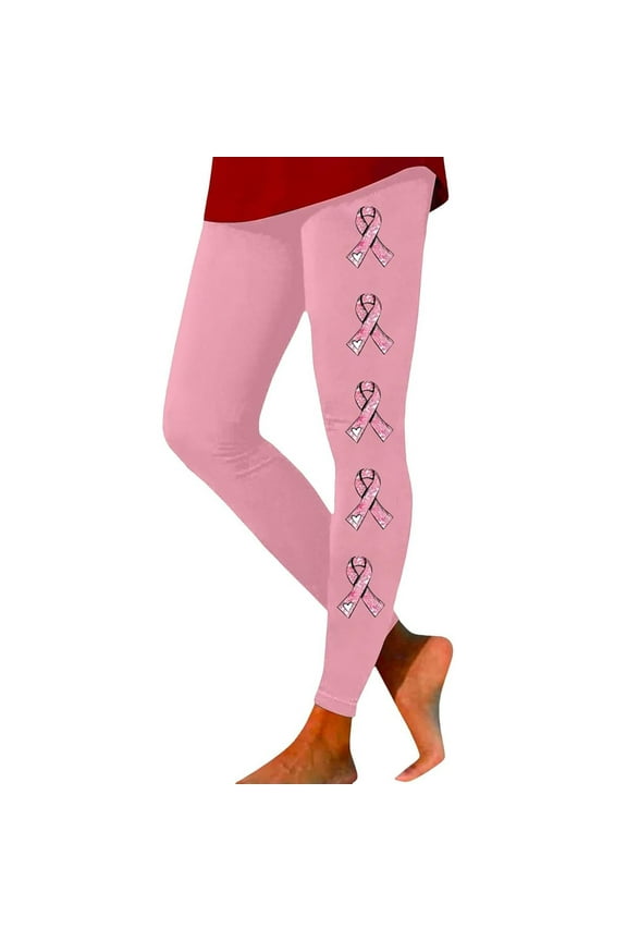 Women's Breast Cancer Awareness Pink Ribbon Leggings High Waisted Yoga Pants Stretchy Athletic Gym Running Tights