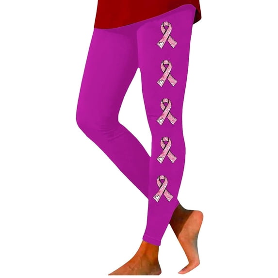 Oplxuo Women's Breast Cancer Awareness Pink Ribbon Leggings High Waisted Yoga Pants Stretchy Athletic Gym Running Tights