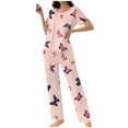 thumbnail image 1 of Oplxuo Women's Butterfly Printed Summer Pajamas Sets - Loose Crewneck Short Sleeve Sleepwear Long Pants 2 Piece Pjs Loungewear, 1 of 7