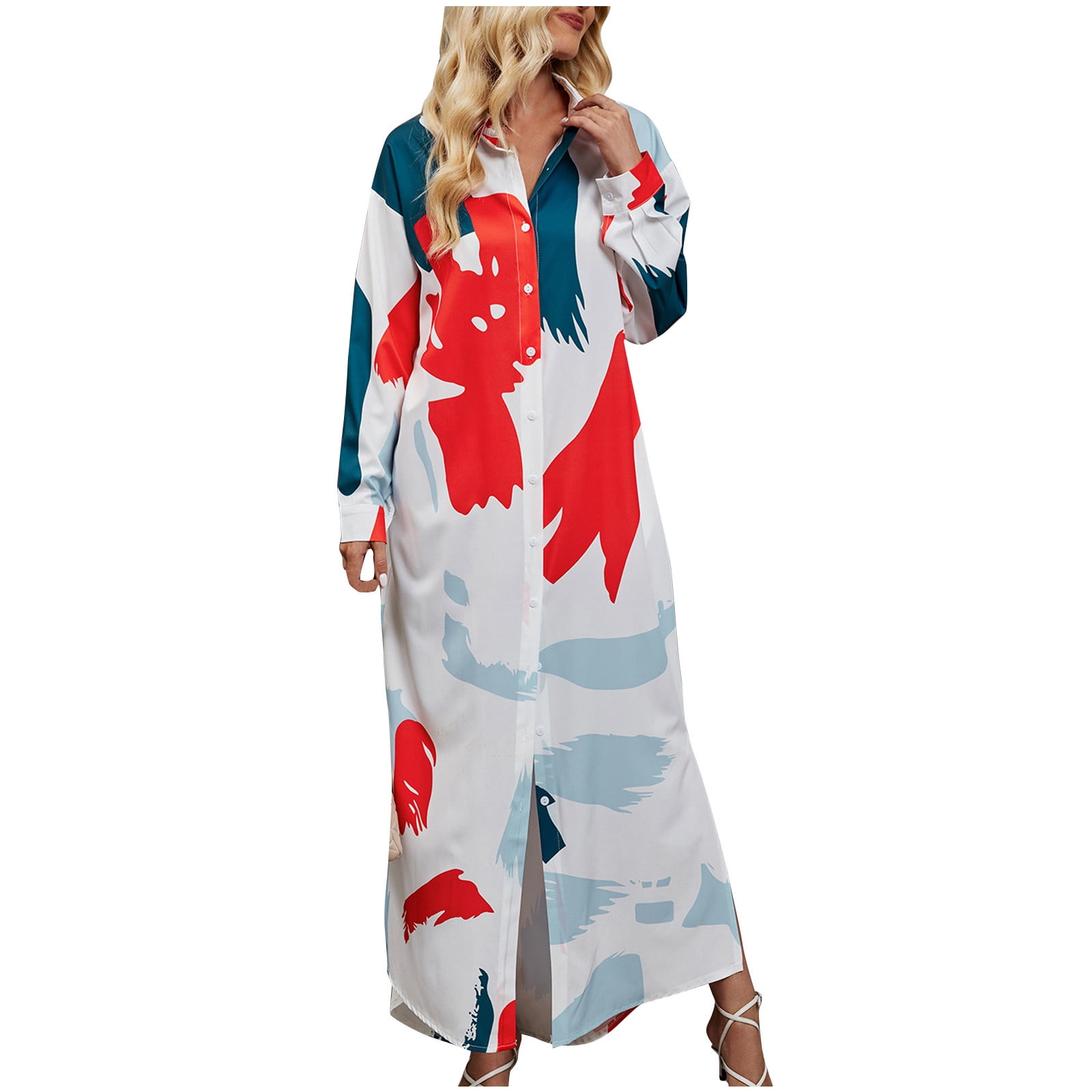 Oplxuo Women's Button Down Shirt Dress with Pockets, Loose Floral