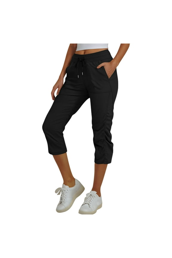 Women's Capri Pants Cotton Jersey Yoga Capris Drawstring Joggers Workout Sweatpants Loose Lounge Crop Pants Pockets