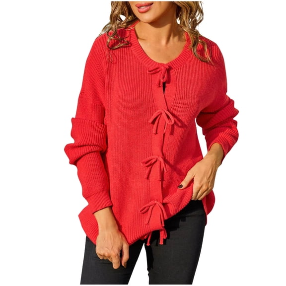 Oplxuo Women's Cardigan Sweaters Bow Button Down Cardigans Fall Fashion Clothes Knit Tie Open Front Coats