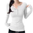 thumbnail image 1 of Oplxuo Women's Casual Basic Going Out Henley Tops Slim Fit Button Up Long Sleeve Layering Tight Stretchy Tee Shirts, 1 of 3