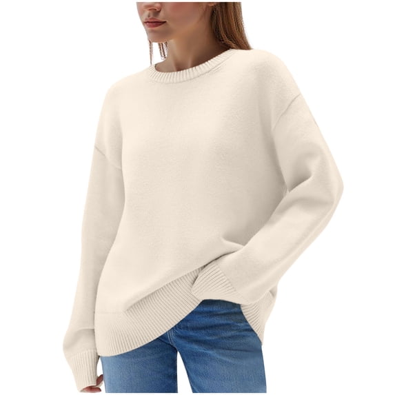 Oplxuo Women's Casual Long Sleeve Sweaters Tops Knit Solid Color Pullover Sweater Fall Winter Fashion Clothing