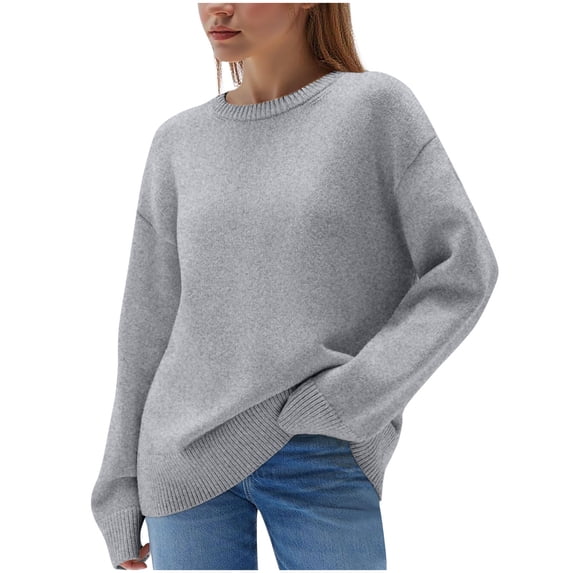 Oplxuo Women's Casual Long Sleeve Sweaters Tops Knit Solid Color Pullover Sweater Fall Winter Fashion Clothing