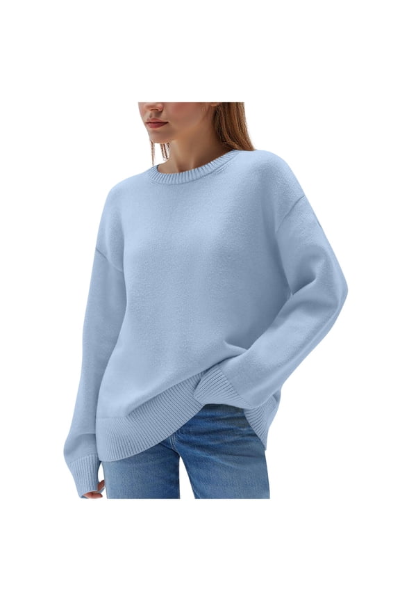 Women's Casual Long Sleeve Sweaters Tops Knit Solid Color Pullover Sweater Fall Winter Fashion Clothing