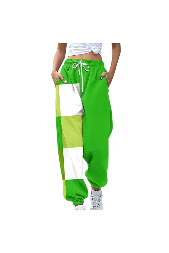 Women's Chic Colorblock Drawstring Sweatpants - Loose Elastic Waist Joggers Baggy Lounge Track Pants with Pockets