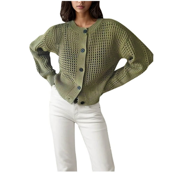 Oplxuo Women's Chunky Knit Button Down Cardigan Sweaters Casual Long Sleeve Fall Winter Open Front Cozy Outerwear