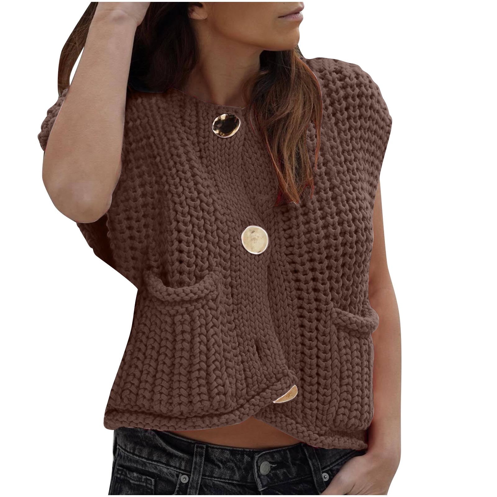 UAURORAO Women's Button-Down Sweater Vest - V-Neck Sleeveless Knit Cardigan, Loose Casual Waistcoat