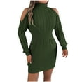 thumbnail image 1 of Oplxuo Women's Cold Shoulder Sweater Dress, Sexy Turtleneck Fall Winter Long Sleeve Cable Knit Bodycon Mini Dresses, 1 of 3