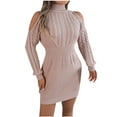 thumbnail image 1 of Oplxuo Women's Cold Shoulder Sweater Dress, Sexy Turtleneck Fall Winter Long Sleeve Cable Knit Bodycon Mini Dresses, 1 of 3