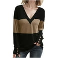 thumbnail image 1 of Oplxuo Women's Color Block Long Sleeve Tops Fall Dressy V Neck Blouses Business Casual Loose Tunic Shirts, 1 of 6