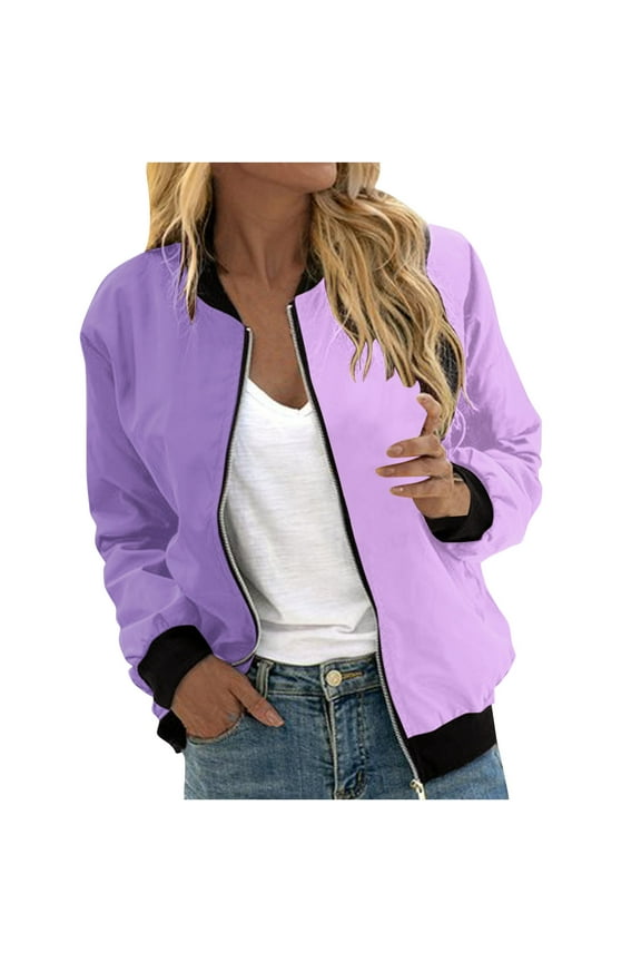 Women's Colorblock Casual Zip Up Varsity Jackets Long Sleeve Coat 2025 Fall Outerwear with Pockets