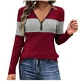 thumbnail image 1 of Oplxuo Women's Colorblock Half Zip Long Sleeve Tops Ribbed Knit V Neck Lightweight Pullover Tunic Sweater, 1 of 6