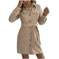 thumbnail image 1 of Oplxuo Women's Corduroy Long Sleeve Short Dresses Fall Winter Button Down Work Tunic Dress with Pocket, 1 of 7