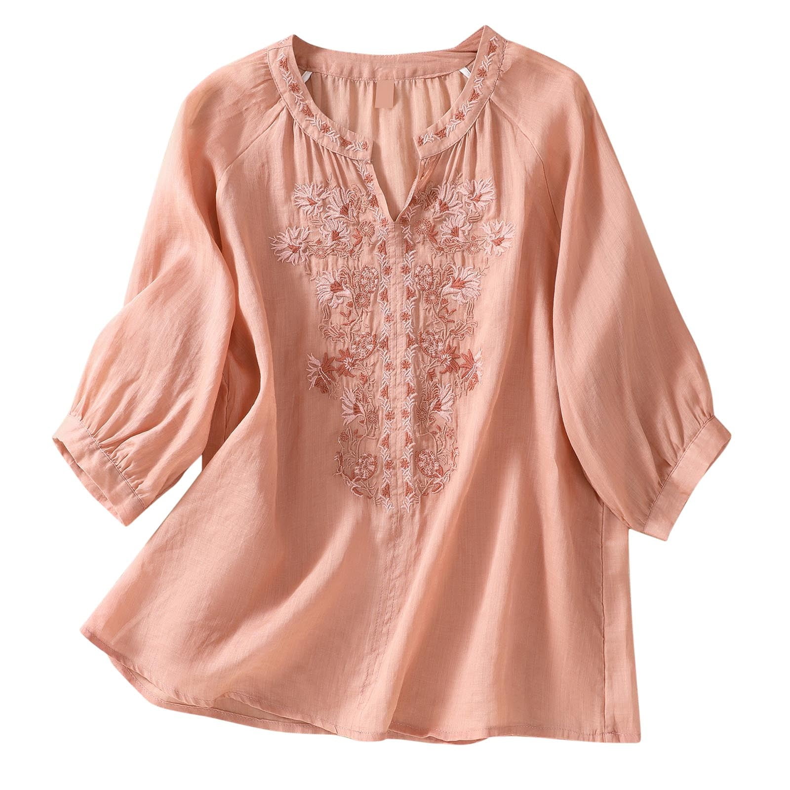 Short Kurtis For Women Orange 3/4 Sleeve Embroidered Tunic Karen