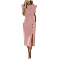thumbnail image 1 of Oplxuo Women's Crew Neck Front Split Dresses Work Business Office Party Bodycon Pencil Sheath Dress Cap Sleeve Slit Dress, 1 of 5