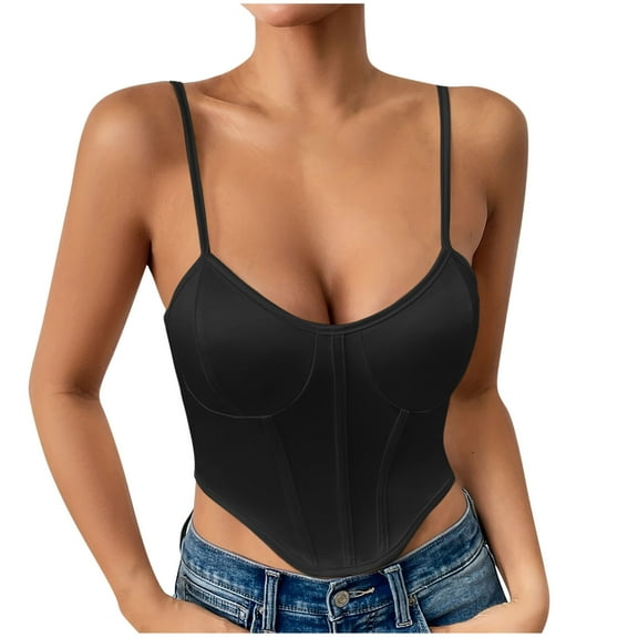 Oplxuo Women’s Crop Tops Sexy V Neck Spaghetti Strap Sleeveless Crop Bustier Slim Fit Going Out Party Club Crop Camis Tops