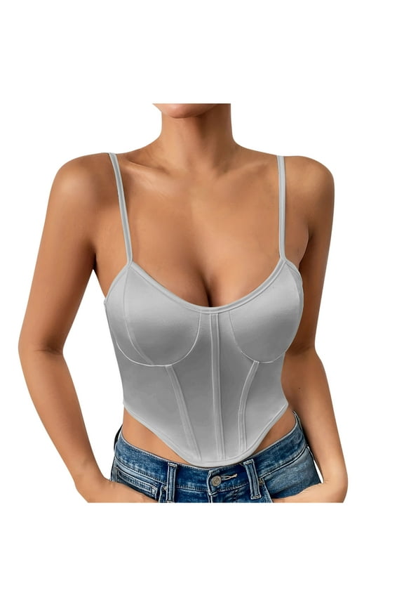 Women’s Crop Tops Sexy V Neck Spaghetti Strap Sleeveless Crop Bustier Slim Fit Going Out Party Club Crop Camis Tops