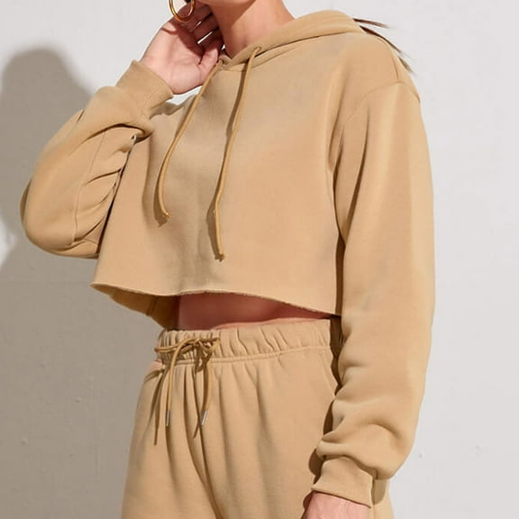 Oplxuo Women's Cropped Hoodies Sweatshirts Casual Basic Long Sleeve Pullover Solid Color Loose Y2K Fall Clothes