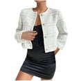 thumbnail image 1 of Oplxuo Women's Cropped Tweed Jackets, Dressy Long Sleeve Business Button Down Casual Open Front Short Blazer, 1 of 2