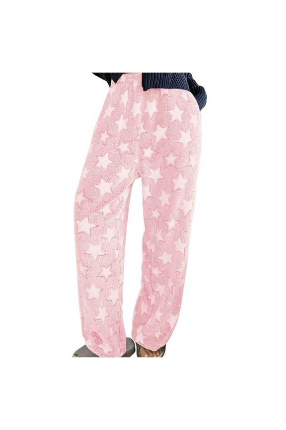 Women's Cute Stars Plush Pajama Pants - Fluffy Soft Fleece Warm Pjs Bottoms Sleepwear Winter Comfy Fuzzy Lounge Pants