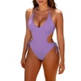 thumbnail image 1 of Oplxuo Women's Cutout One Piece Swimsuit Sexy Halter High Cut Monokinis Deep V Neck Bathing Suits Solid Slimming Swimwear, 1 of 4