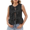 thumbnail image 1 of Oplxuo Women's Denim Vest Top Sleeveless V Neck Tie Front Jean Vest Summer 2025 Trendy Casual Waistcoat Y2K Peplum Tank Tops, 1 of 7