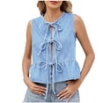 thumbnail image 1 of Oplxuo Women's Denim Vest Top Sleeveless V Neck Tie Front Jean Vest Summer 2025 Trendy Casual Waistcoat Y2K Peplum Tank Tops, 1 of 7