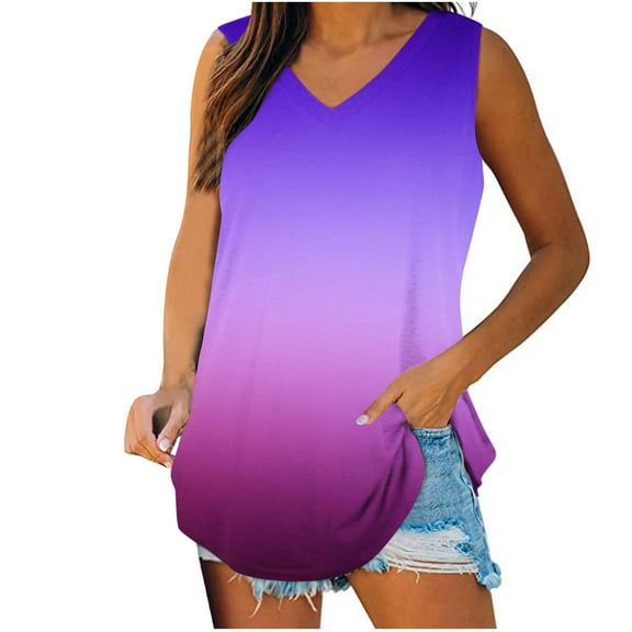 Oplxuo Women's Dressy Flowy Gradient Tank Tops Loose V Neck Basic Casual 2025 Summer Sleeveless Tunic Tee Shirts