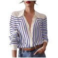 thumbnail image 1 of Oplxuo Women's Dressy Striped Button Down Shirts, Ladies Fall Loose Long Sleeve Business Casual Blouses Tops, 1 of 4