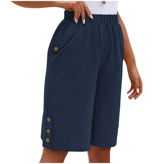 Oplxuo Women's Elastic Waist 3/4 Capri Harem Pants with Pockets Casual Loose Solid Yoga Trousers