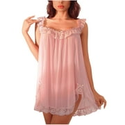 Oplxuo Womens Embroidery Lace Nightgown Sexy Flowy Chemise Exotic Sheer Babydoll Lingerie with Panty Honeymoon Sleepwear
