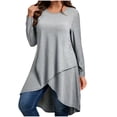 thumbnail image 1 of Oplxuo Women's Fashion Asymmetrical Hem Maxi Shirts, Long Sleeve Crewneck Solid Color Basic Tunic Tops Y2K Loose Tees, 1 of 6