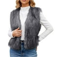 thumbnail image 1 of Oplxuo Women's Faux Fur Vest Coat V Neck Open Front Elegant Sleeveless Jacket Outerwear Fuffy Soft Winter Waistcoat, 1 of 4