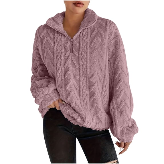 Oplxuo Women's Fleece Pullover Coats 1/4 Zip Fuzzy Winter Jackets Thick Thermal Sherpa Jacket Fashion Comfy Warm Plush Coat
