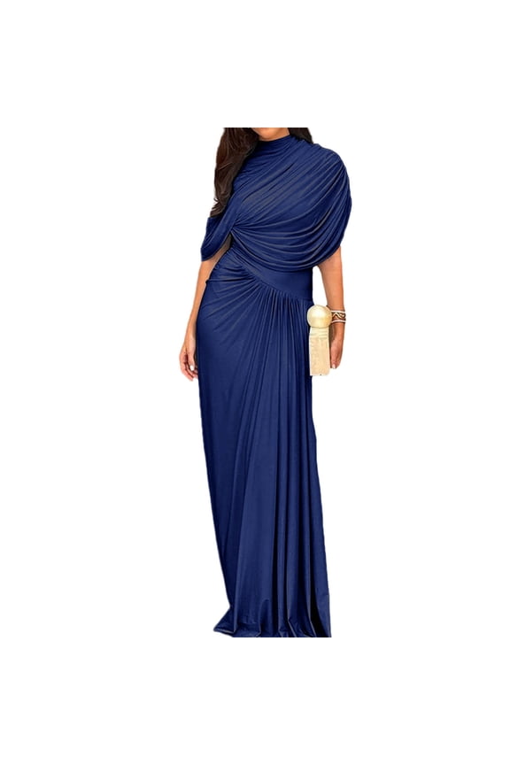 Women's Flowy Pleated Maxi Dress High Waisted Casual Summer Dress with Side Slit Breathable Boho Chic Long Dresses