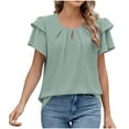 thumbnail image 1 of Oplxuo Women's Flutter Sleeve Chiffon Work Blouse Dressy Casual Keyhole Office Shirts Elegant Ladies Pleated Business Tops, 1 of 7